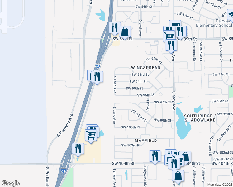 map of restaurants, bars, coffee shops, grocery stores, and more near 3237 Southwest 96th Street in Oklahoma City