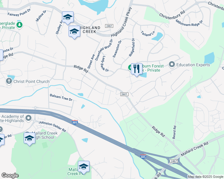 map of restaurants, bars, coffee shops, grocery stores, and more near 3242 Ridge Road in Charlotte
