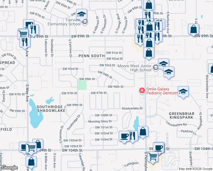 map of restaurants, bars, coffee shops, grocery stores, and more near 9601 Honeysuckle Road in Oklahoma City