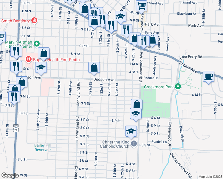 map of restaurants, bars, coffee shops, grocery stores, and more near 2306 South L Street in Fort Smith