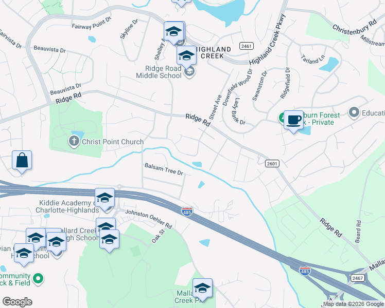 map of restaurants, bars, coffee shops, grocery stores, and more near 3713 Amber Meadows Drive in Charlotte