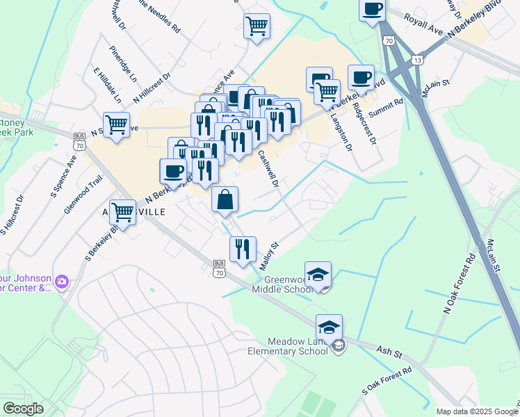 map of restaurants, bars, coffee shops, grocery stores, and more near 3102 Cashwell Drive in Goldsboro