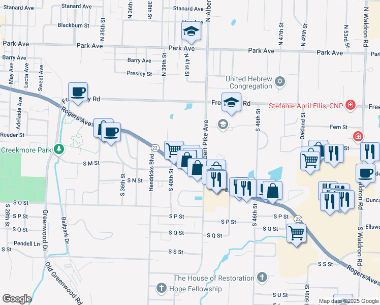map of restaurants, bars, coffee shops, grocery stores, and more near 1211 South 41st Circle in Fort Smith