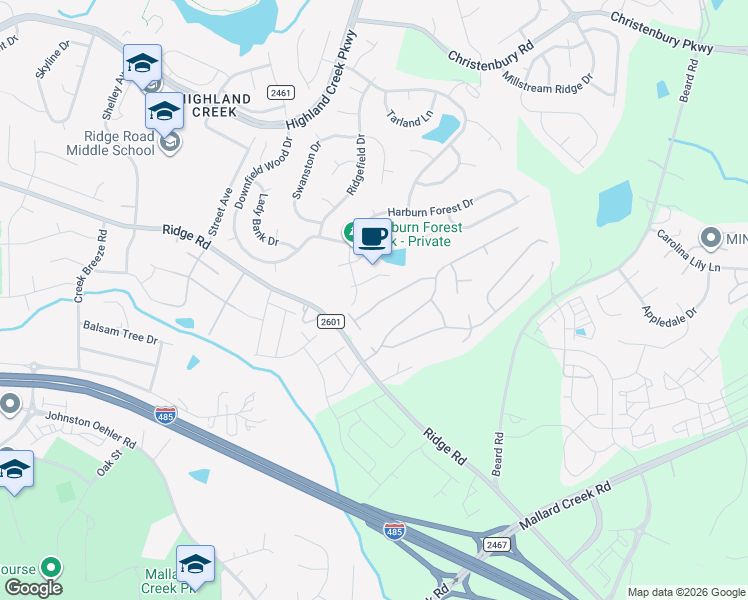 map of restaurants, bars, coffee shops, grocery stores, and more near 6320 Elderslie Drive in Charlotte