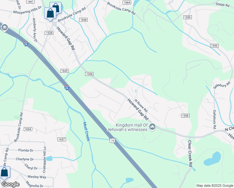 map of restaurants, bars, coffee shops, grocery stores, and more near 2158 Howard Gap Road in Hendersonville