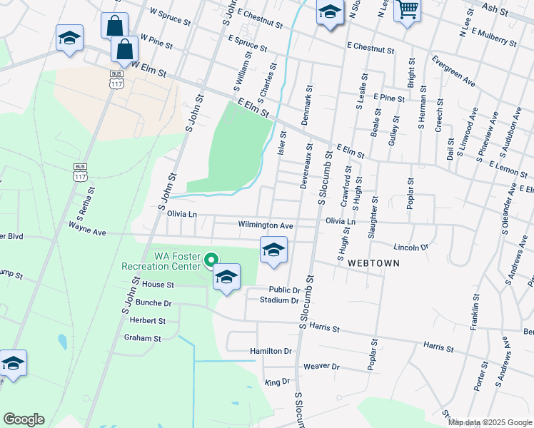 map of restaurants, bars, coffee shops, grocery stores, and more near 811 Isler Street in Goldsboro
