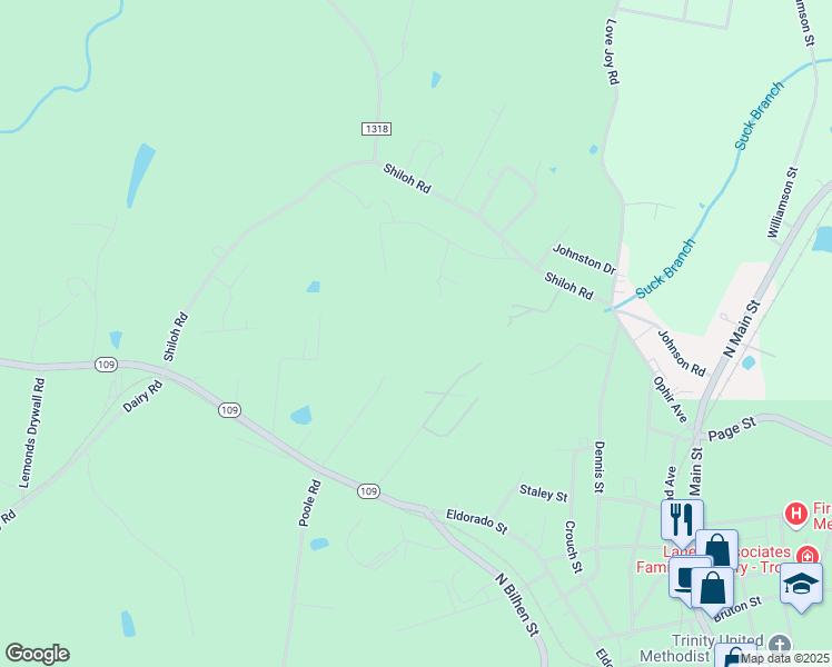 map of restaurants, bars, coffee shops, grocery stores, and more near Shaw Road in Troy