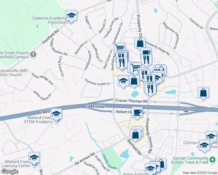 map of restaurants, bars, coffee shops, grocery stores, and more near in Charlotte