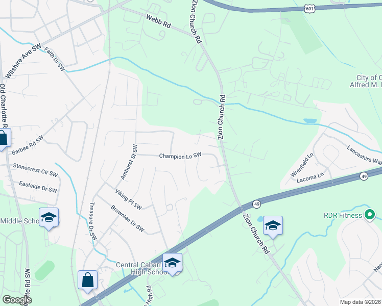 map of restaurants, bars, coffee shops, grocery stores, and more near 3087 Parade Lane Southwest in Concord