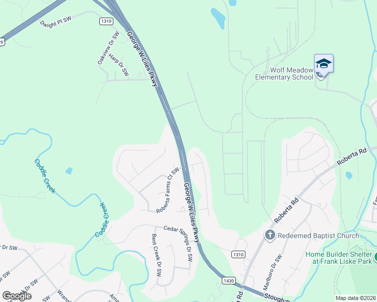 map of restaurants, bars, coffee shops, grocery stores, and more near 3206 Westridge Lane Southwest in Concord