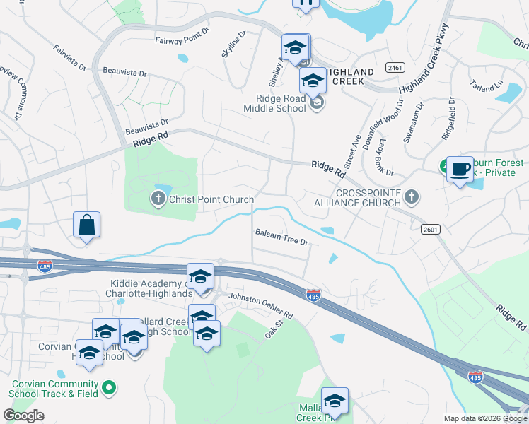 map of restaurants, bars, coffee shops, grocery stores, and more near in Charlotte