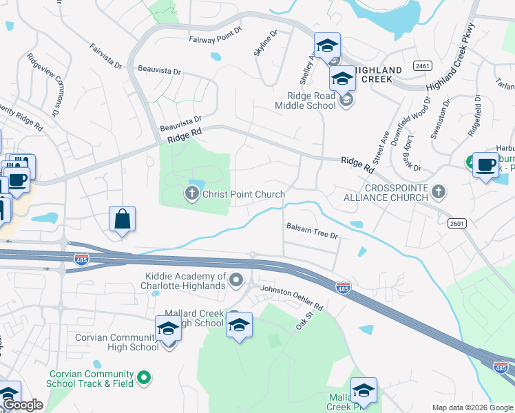 map of restaurants, bars, coffee shops, grocery stores, and more near 3927 Meadow Green Drive in Charlotte