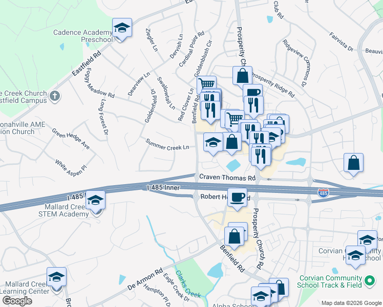 map of restaurants, bars, coffee shops, grocery stores, and more near in Charlotte