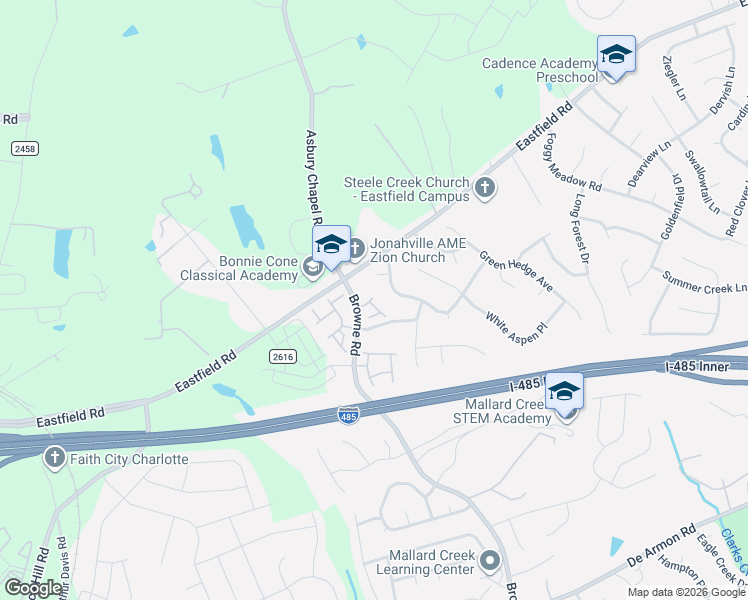map of restaurants, bars, coffee shops, grocery stores, and more near 11523 Retriever Way in Charlotte