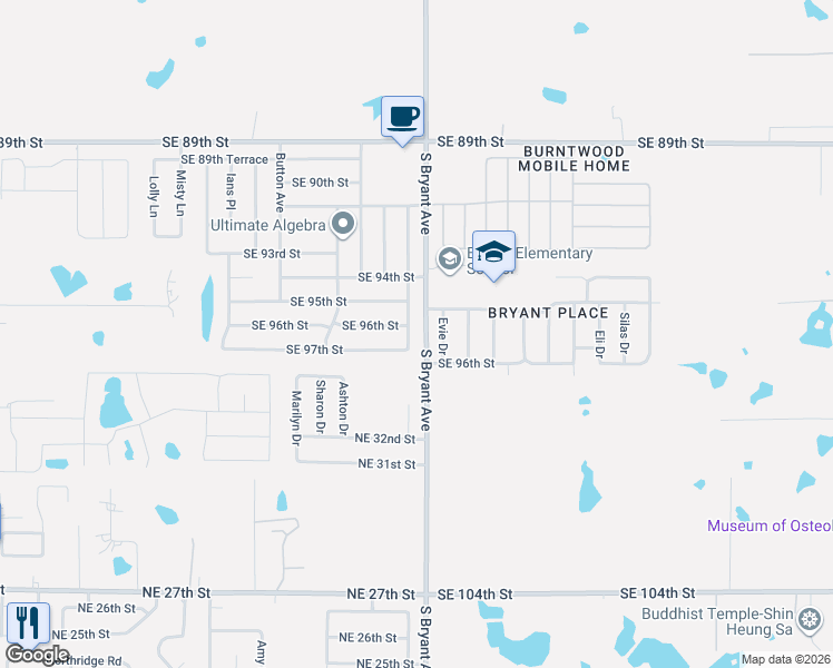 map of restaurants, bars, coffee shops, grocery stores, and more near 9700 Bryant Terrace in Oklahoma City