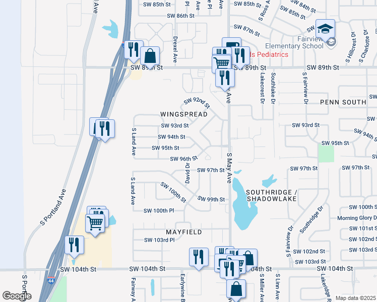 map of restaurants, bars, coffee shops, grocery stores, and more near 3012 SW 95th St in Oklahoma City