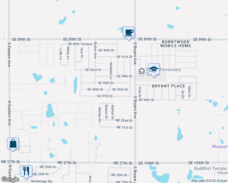 map of restaurants, bars, coffee shops, grocery stores, and more near 2800 Southeast 96th Street in Oklahoma City