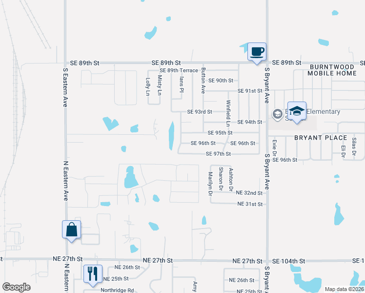 map of restaurants, bars, coffee shops, grocery stores, and more near 2600 Southeast 96th Street in Oklahoma City