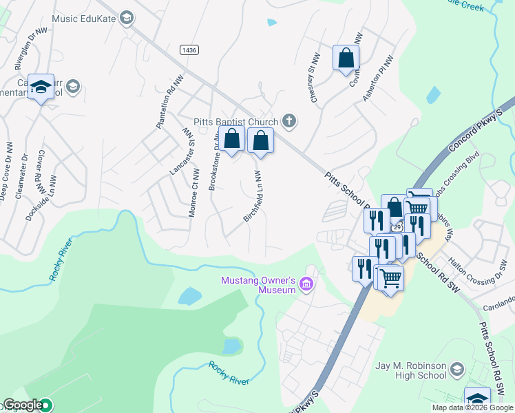 map of restaurants, bars, coffee shops, grocery stores, and more near 2847 Eagle View Place Northwest in Concord