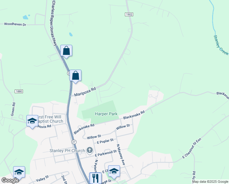 map of restaurants, bars, coffee shops, grocery stores, and more near 5251 Lashawn Lane in Stanley