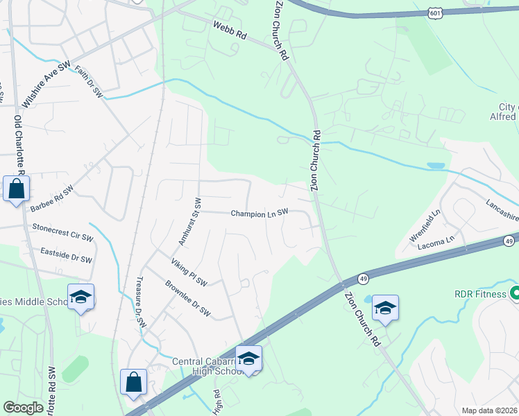 map of restaurants, bars, coffee shops, grocery stores, and more near 3087 Parade Lane Southwest in Concord