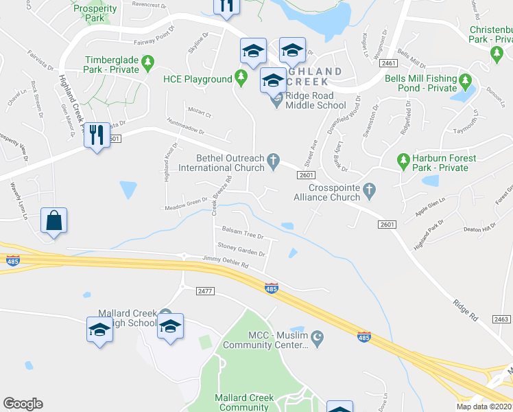map of restaurants, bars, coffee shops, grocery stores, and more near 3727 Green Pasture Road in Charlotte