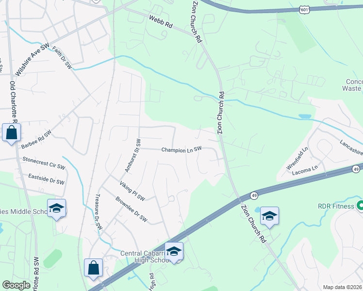 map of restaurants, bars, coffee shops, grocery stores, and more near 3087 Parade Lane Southwest in Concord