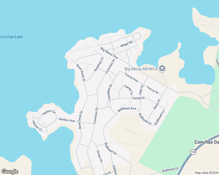 map of restaurants, bars, coffee shops, grocery stores, and more near Canadian Drive in Conchas