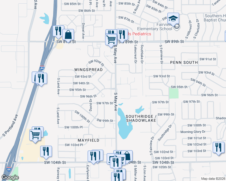 map of restaurants, bars, coffee shops, grocery stores, and more near 9700 S Brookline Ave in Oklahoma City