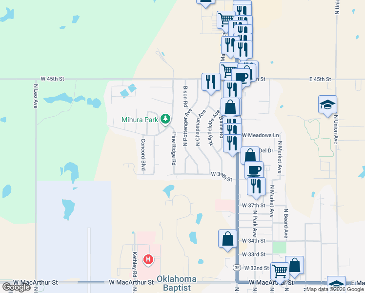 map of restaurants, bars, coffee shops, grocery stores, and more near 4008 North Pottenger Avenue in Shawnee