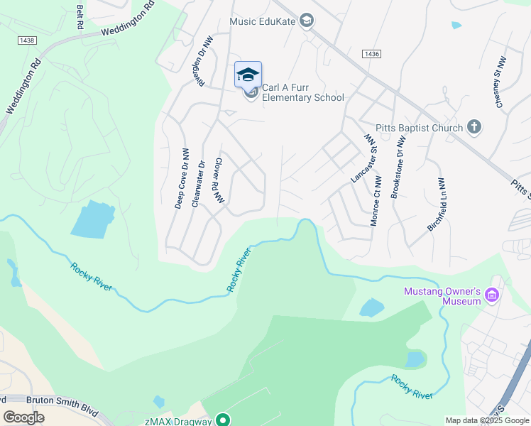 map of restaurants, bars, coffee shops, grocery stores, and more near 3043 Clover Road Northwest in Concord