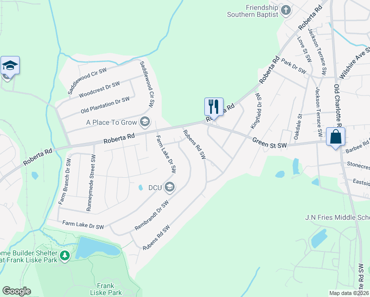 map of restaurants, bars, coffee shops, grocery stores, and more near 1021 Rembrandt Drive Southwest in Concord