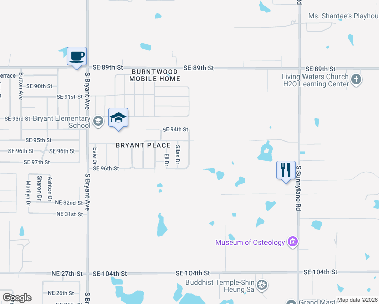 map of restaurants, bars, coffee shops, grocery stores, and more near Kindsey Avenue in Moore