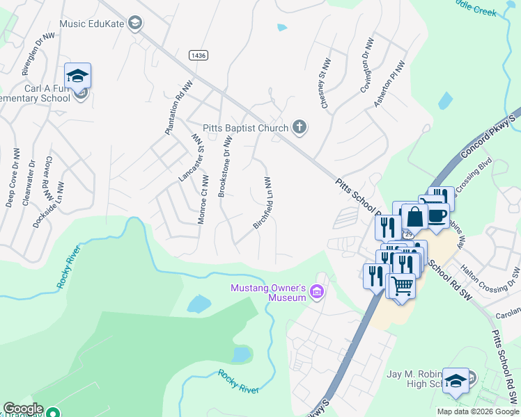 map of restaurants, bars, coffee shops, grocery stores, and more near 2847 Eagle View Place Northwest in Concord