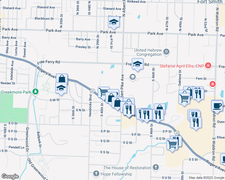 map of restaurants, bars, coffee shops, grocery stores, and more near 1211 South 41st Circle in Fort Smith