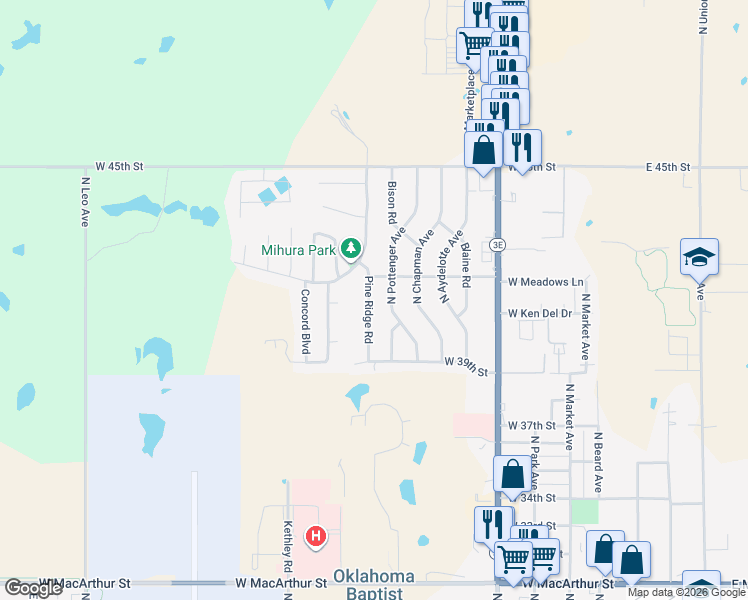 map of restaurants, bars, coffee shops, grocery stores, and more near 4008 North Pottenger Avenue in Shawnee