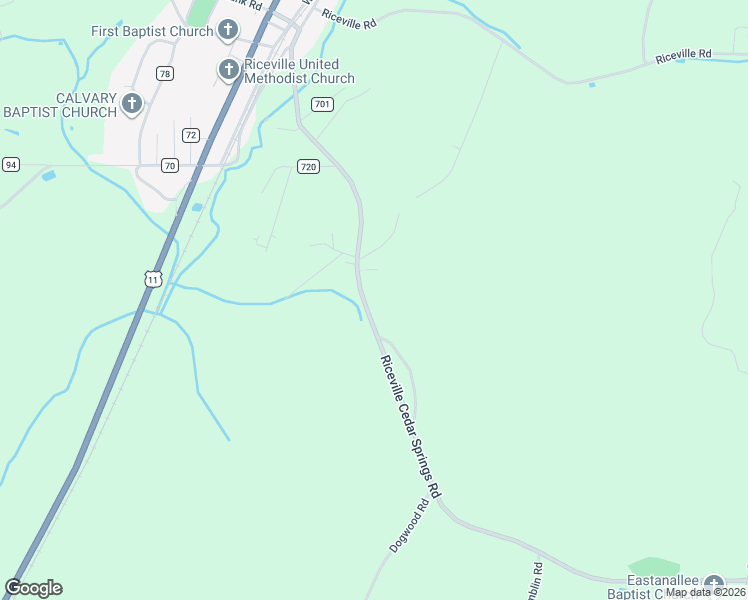 map of restaurants, bars, coffee shops, grocery stores, and more near 227 County Road 725 in Riceville