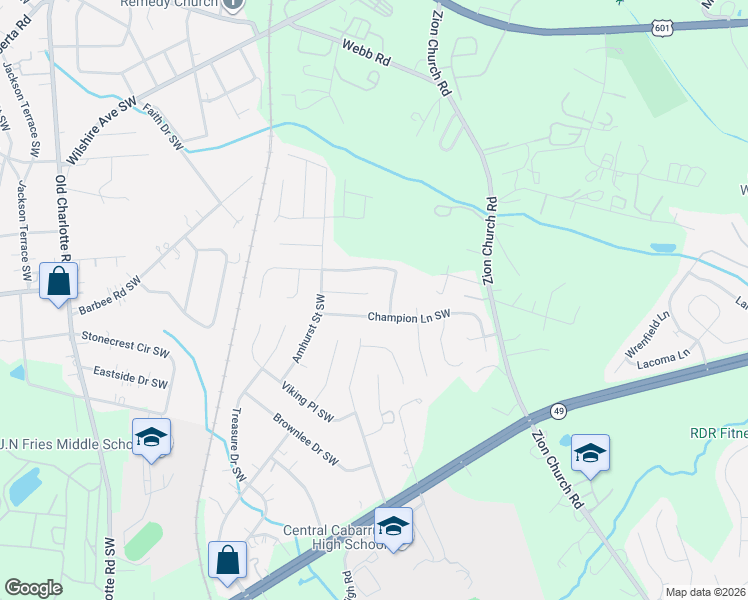 map of restaurants, bars, coffee shops, grocery stores, and more near 3108 Rockingham Court Southwest in Concord