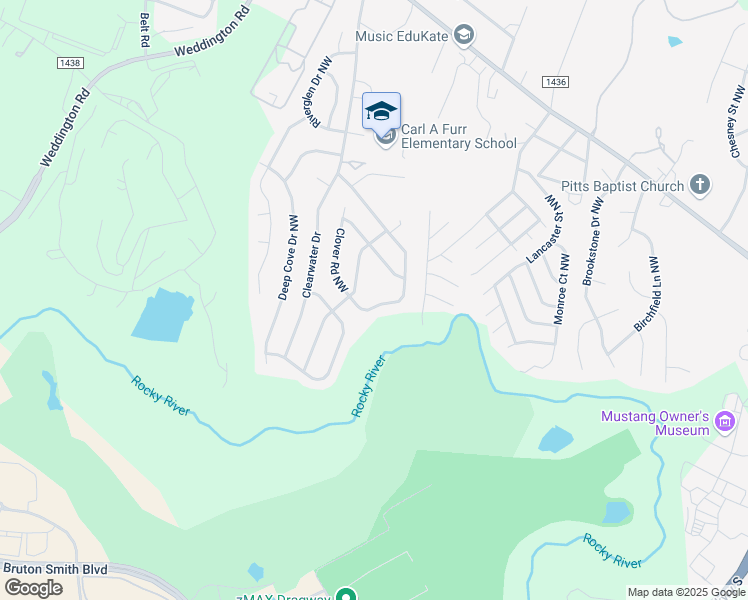 map of restaurants, bars, coffee shops, grocery stores, and more near 3084 Clover Road Northwest in Concord