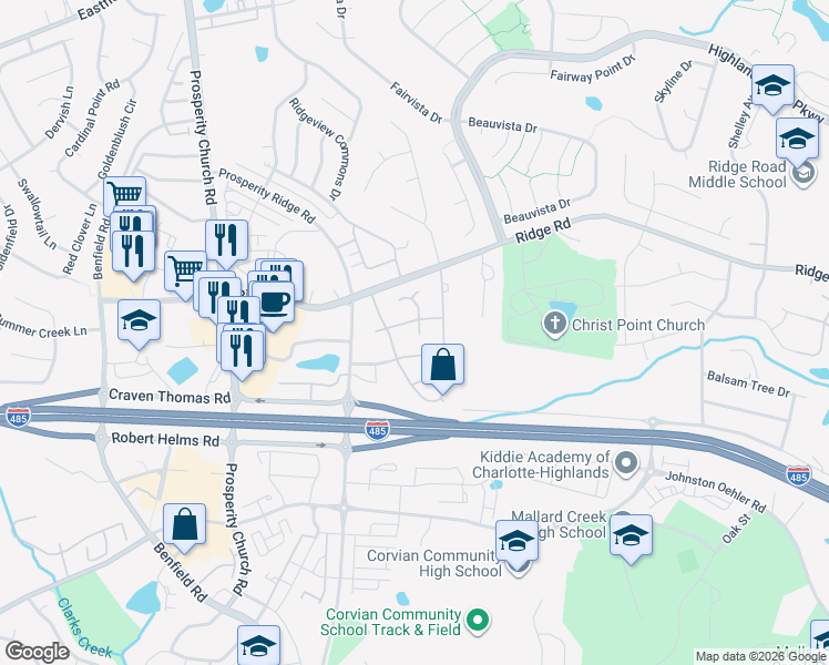 map of restaurants, bars, coffee shops, grocery stores, and more near in Charlotte