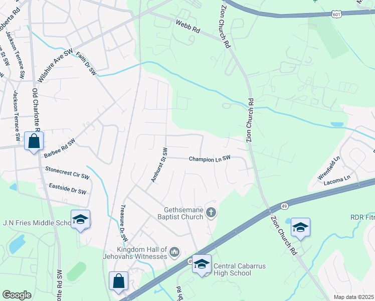 map of restaurants, bars, coffee shops, grocery stores, and more near 3038 Talledaga Lane Southwest in Concord