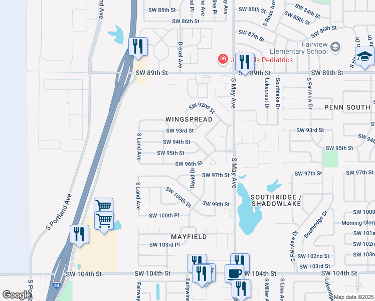 map of restaurants, bars, coffee shops, grocery stores, and more near 3012 Southwest 95th Street in Oklahoma City