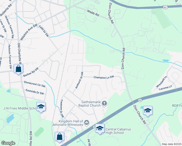 map of restaurants, bars, coffee shops, grocery stores, and more near 3030 Talledaga Lane Southwest in Concord