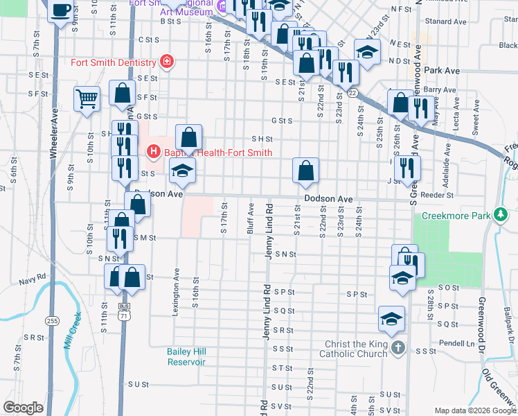 map of restaurants, bars, coffee shops, grocery stores, and more near 1922 Dodson Avenue in Fort Smith