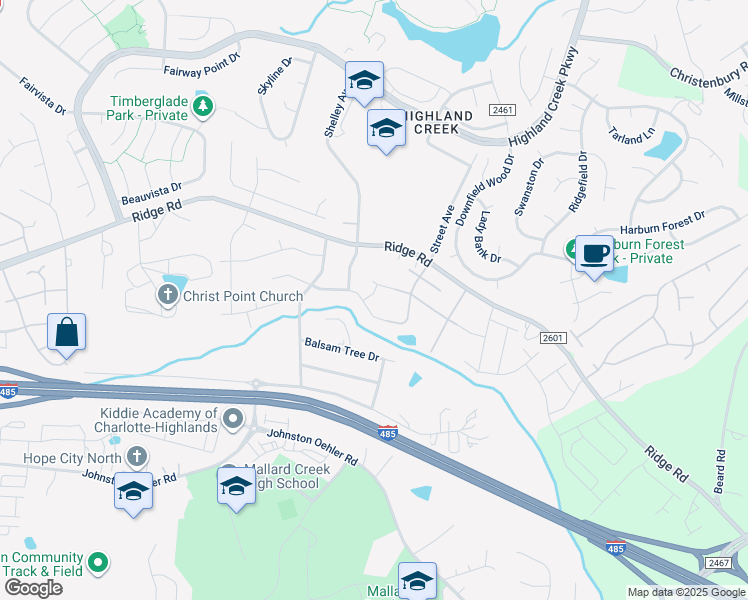 map of restaurants, bars, coffee shops, grocery stores, and more near 6415 Glenolden Drive in Charlotte