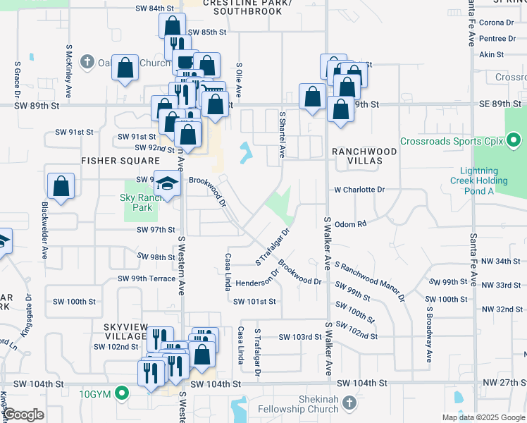 map of restaurants, bars, coffee shops, grocery stores, and more near 9708 South Shartel Avenue in Oklahoma City