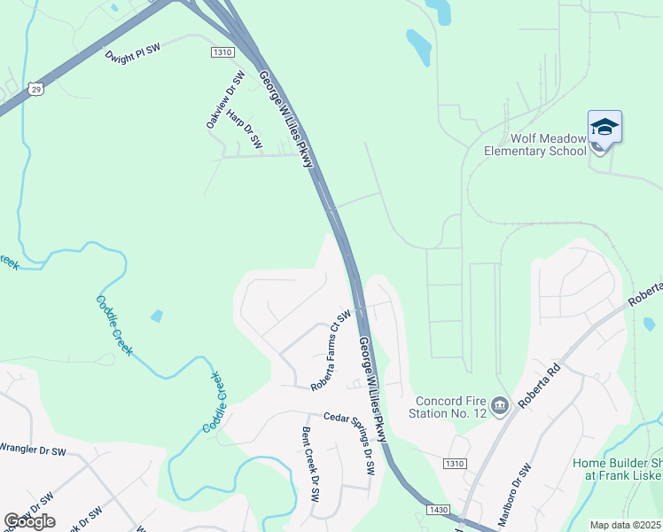 map of restaurants, bars, coffee shops, grocery stores, and more near 3170 Yates Mill Drive Southwest in Concord