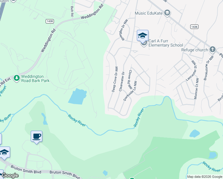 map of restaurants, bars, coffee shops, grocery stores, and more near 2934 Island Point Drive Northwest in Concord
