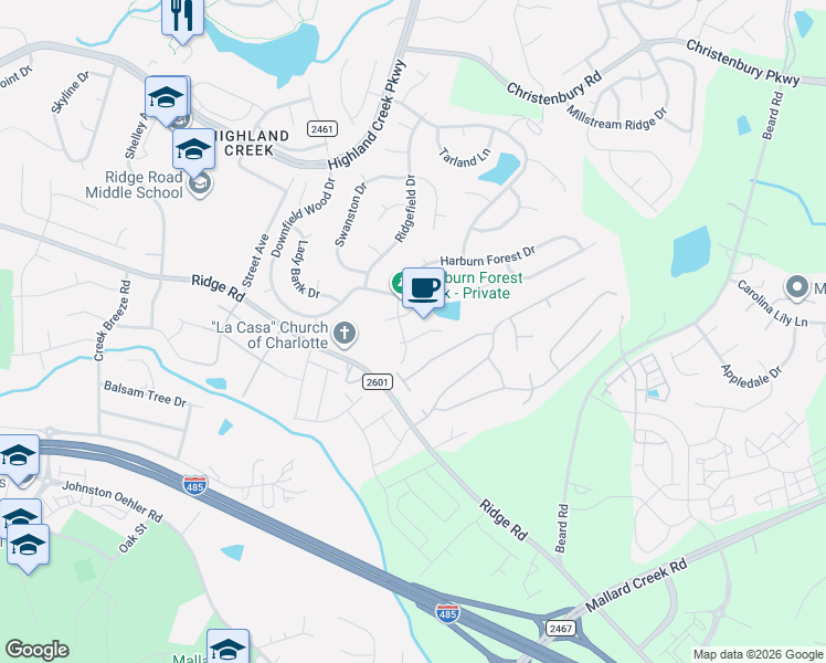 map of restaurants, bars, coffee shops, grocery stores, and more near 6320 Elderslie Drive in Charlotte