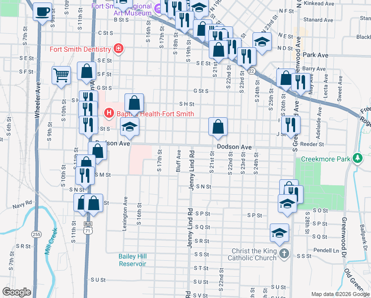 map of restaurants, bars, coffee shops, grocery stores, and more near 1922 Dodson Avenue in Fort Smith